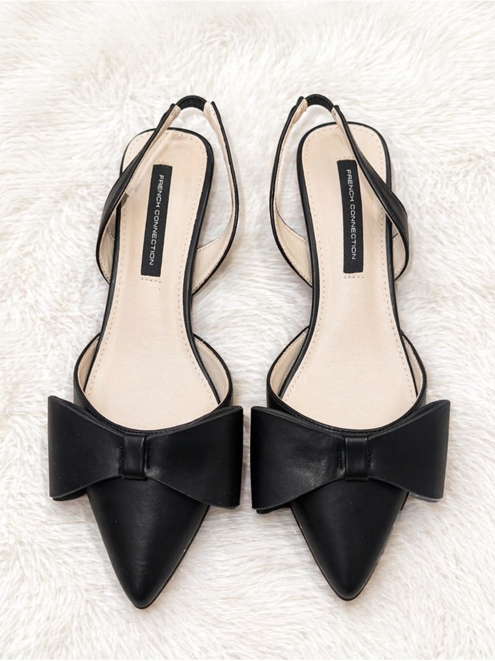 French Connection Black Bow Pointed-Toe Slingback Heels